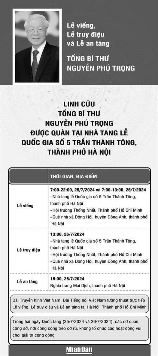 Lễ viếng, Lễ truy điệu và Lễ an táng Tổng Bí thư Nguyễn Phú Trọng